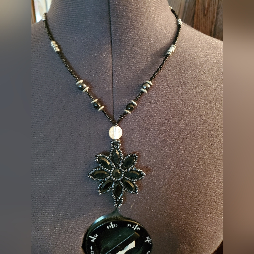 Black Beaded Flower Necklace